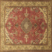 Square Machine Washable Medallion Brown Traditional Rug, wshtr258brn