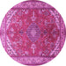 Round Machine Washable Medallion Pink Traditional Rug, wshtr258pnk