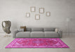 Machine Washable Medallion Pink Traditional Rug in a Living Room, wshtr258pnk