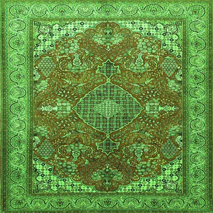 Round Machine Washable Medallion Green Traditional Area Rugs, wshtr258grn