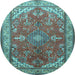 Round Medallion Light Blue Traditional Rug, tr258lblu