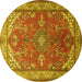 Round Machine Washable Medallion Yellow Traditional Rug, wshtr258yw