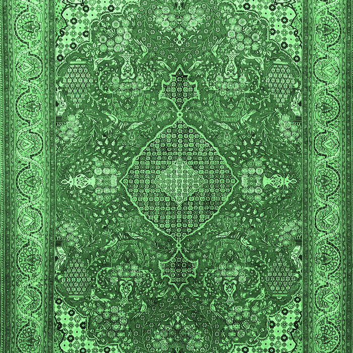 Machine Washable Medallion Emerald Green Traditional Area Rugs, wshtr258emgrn