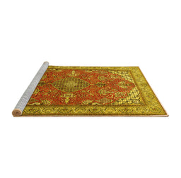 Sideview of Machine Washable Medallion Yellow Traditional Rug, wshtr258yw