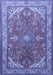 Machine Washable Medallion Blue Traditional Rug, wshtr258blu