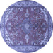 Round Machine Washable Medallion Blue Traditional Rug, wshtr258blu