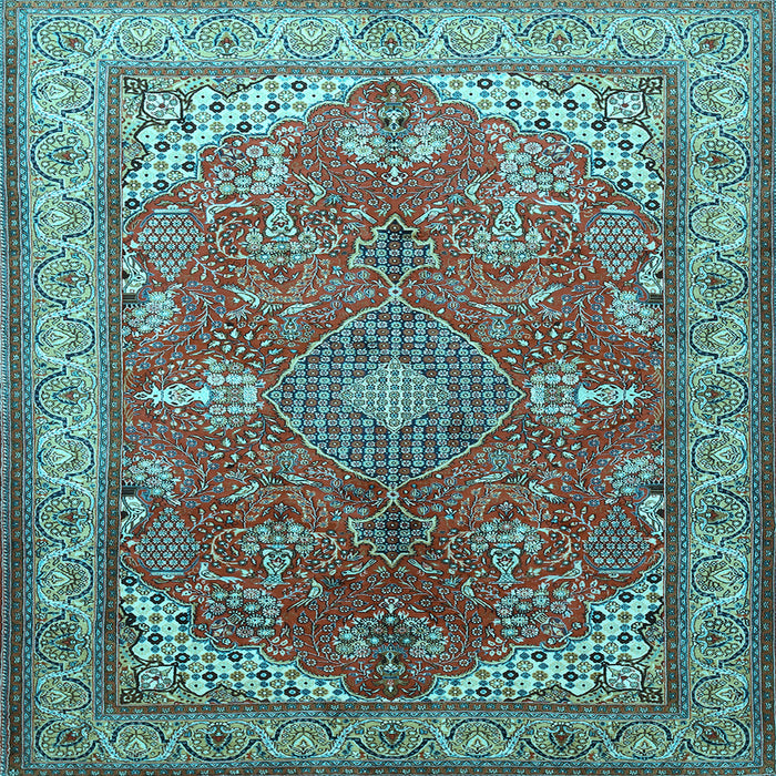 Square Machine Washable Medallion Light Blue Traditional Rug, wshtr258lblu