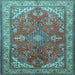 Square Machine Washable Medallion Light Blue Traditional Rug, wshtr258lblu