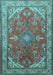 Machine Washable Medallion Light Blue Traditional Rug, wshtr258lblu