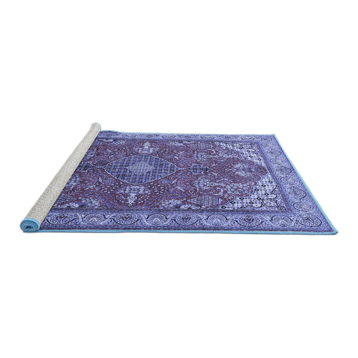 Sideview of Machine Washable Medallion Blue Traditional Rug, wshtr258blu