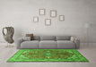 Machine Washable Medallion Green Traditional Area Rugs in a Living Room,, wshtr258grn