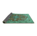 Sideview of Medallion Turquoise Traditional Rug, tr258turq