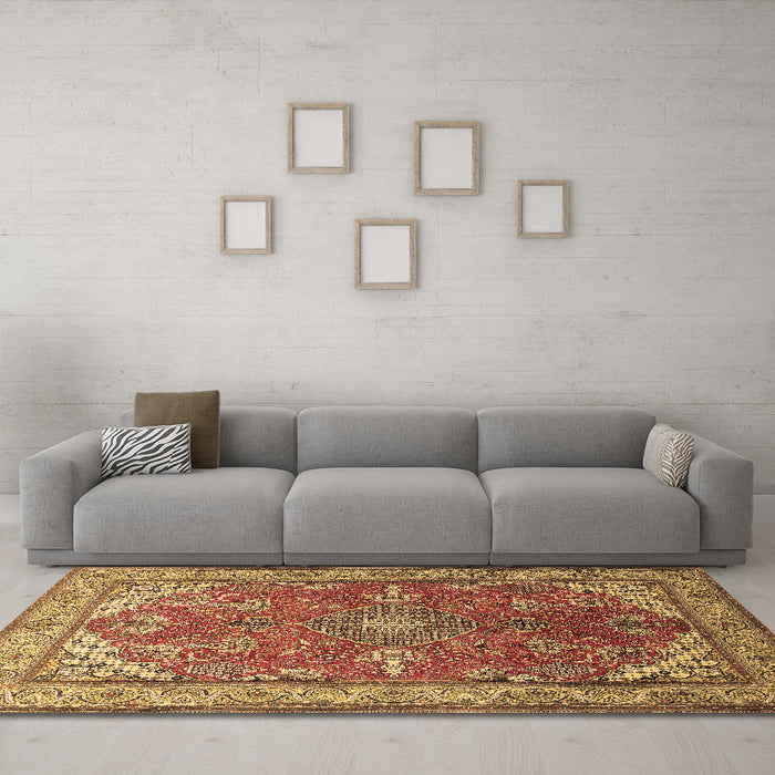 Machine Washable Medallion Brown Traditional Rug in a Living Room,, wshtr258brn
