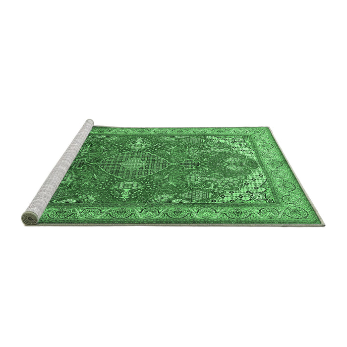 Sideview of Machine Washable Medallion Emerald Green Traditional Area Rugs, wshtr258emgrn