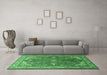 Machine Washable Medallion Emerald Green Traditional Area Rugs in a Living Room,, wshtr258emgrn