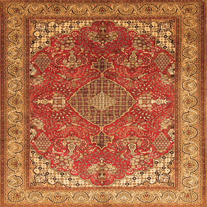 Round Machine Washable Medallion Orange Traditional Area Rugs, wshtr258org