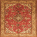 Round Machine Washable Medallion Orange Traditional Area Rugs, wshtr258org