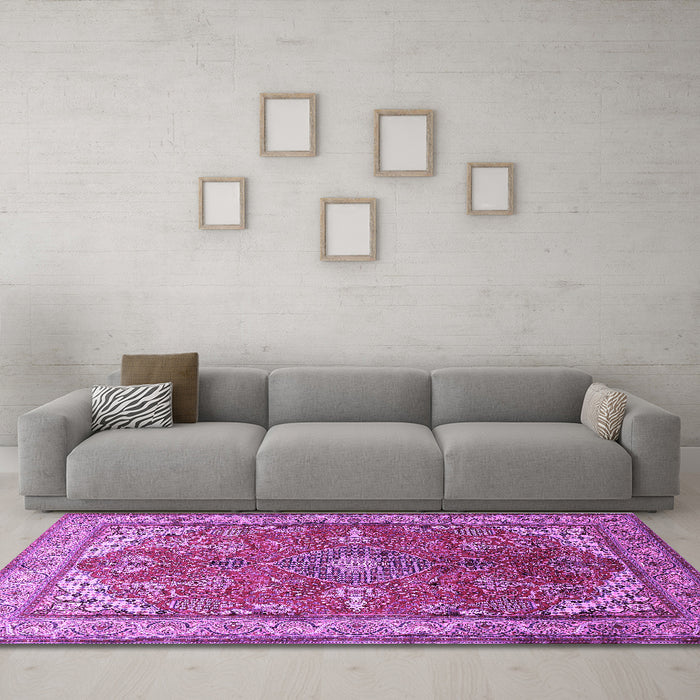 Machine Washable Medallion Purple Traditional Area Rugs in a Living Room, wshtr258pur