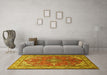 Machine Washable Medallion Yellow Traditional Rug in a Living Room, wshtr258yw