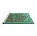 Sideview of Machine Washable Medallion Turquoise Traditional Area Rugs, wshtr258turq