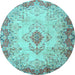 Round Machine Washable Persian Light Blue Traditional Rug, wshtr2590lblu