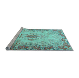 Sideview of Machine Washable Persian Light Blue Traditional Rug, wshtr2590lblu
