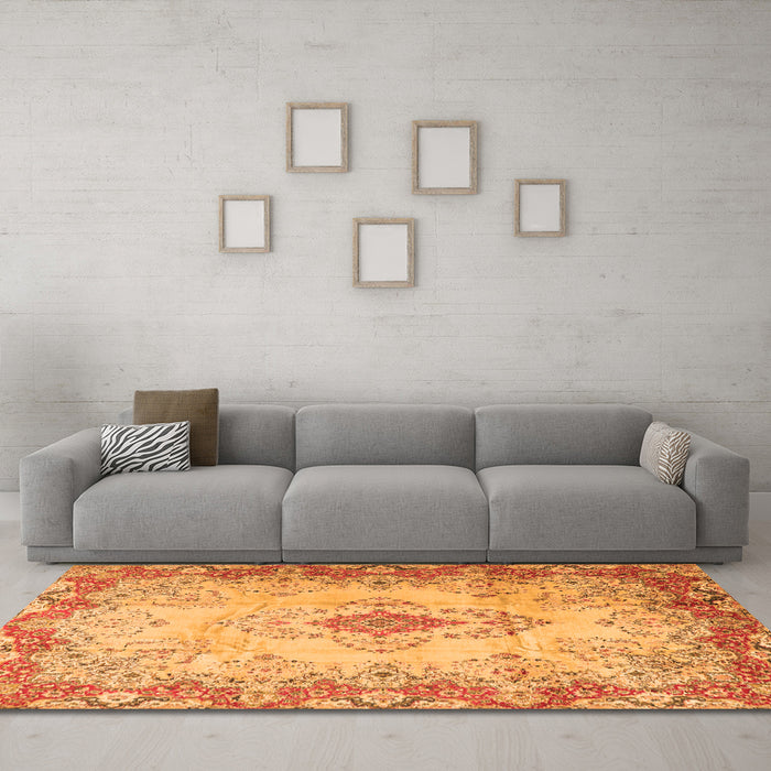 Machine Washable Persian Orange Traditional Area Rugs in a Living Room, wshtr2590org