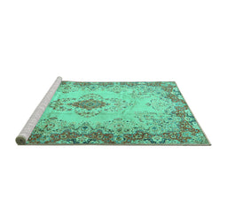 Sideview of Machine Washable Persian Turquoise Traditional Area Rugs, wshtr2590turq