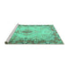 Sideview of Machine Washable Persian Turquoise Traditional Area Rugs, wshtr2590turq