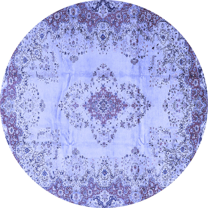 Round Machine Washable Persian Blue Traditional Rug, wshtr2590blu