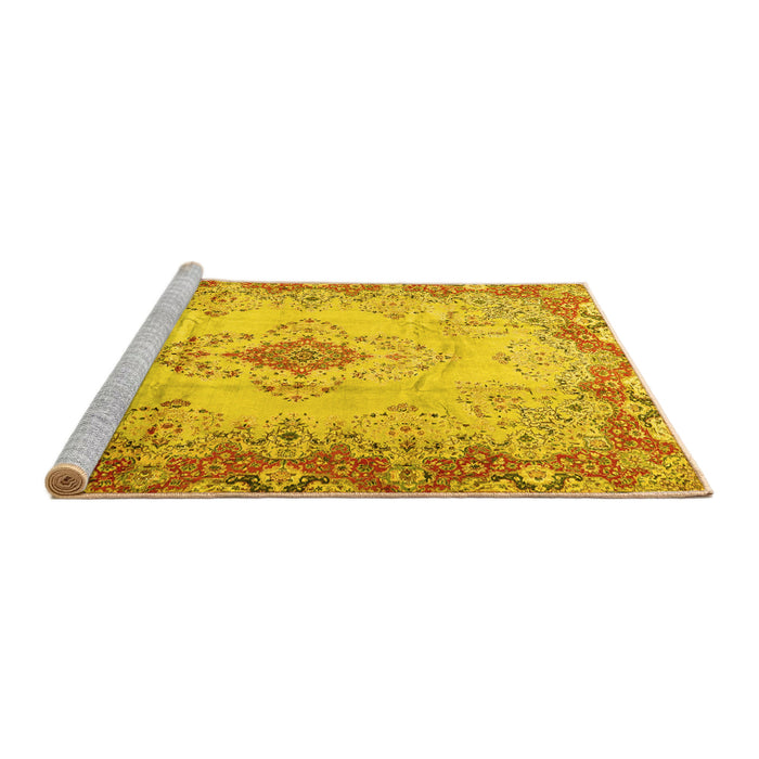 Sideview of Machine Washable Persian Yellow Traditional Rug, wshtr2590yw