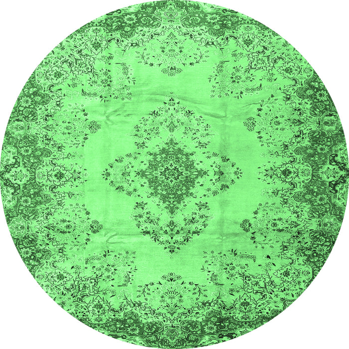Round Machine Washable Persian Emerald Green Traditional Area Rugs, wshtr2590emgrn