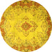 Round Machine Washable Persian Yellow Traditional Rug, wshtr2590yw