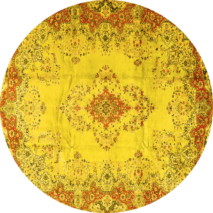 Round Persian Yellow Traditional Rug, tr2590yw