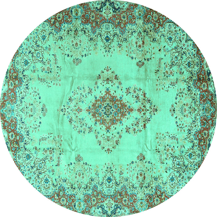 Round Persian Turquoise Traditional Rug, tr2590turq