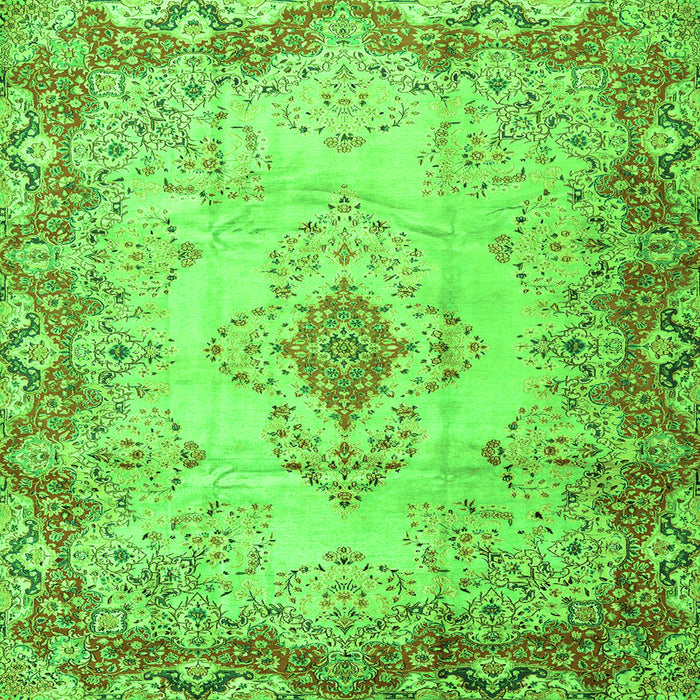 Round Machine Washable Persian Green Traditional Area Rugs, wshtr2590grn