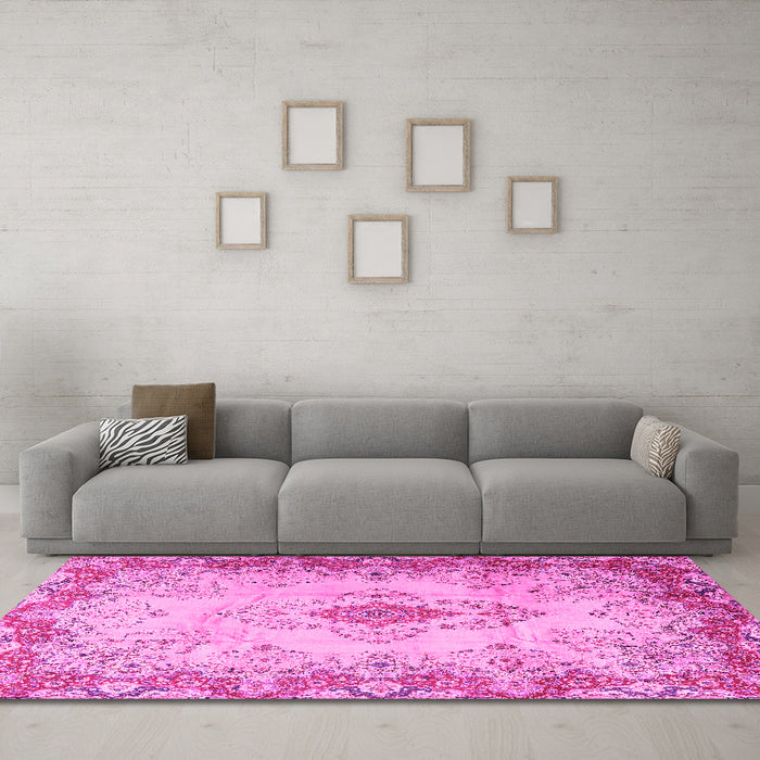 Machine Washable Persian Pink Traditional Rug in a Living Room, wshtr2590pnk