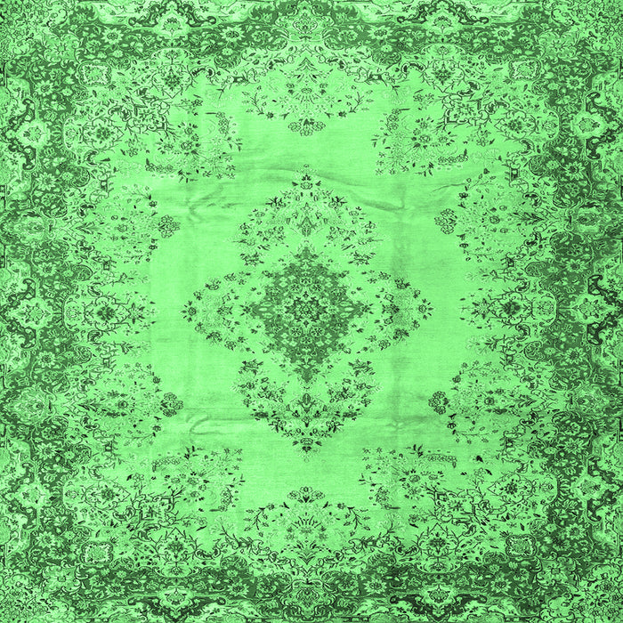 Square Machine Washable Persian Emerald Green Traditional Area Rugs, wshtr2590emgrn
