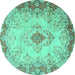 Round Machine Washable Persian Turquoise Traditional Area Rugs, wshtr2590turq