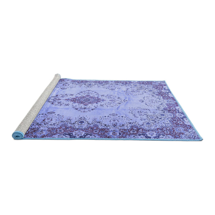 Sideview of Machine Washable Persian Blue Traditional Rug, wshtr2590blu