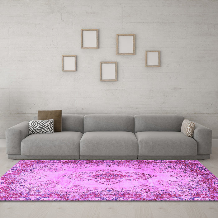 Machine Washable Persian Purple Traditional Area Rugs in a Living Room, wshtr2590pur