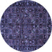 Round Machine Washable Persian Blue Traditional Rug, wshtr2591blu