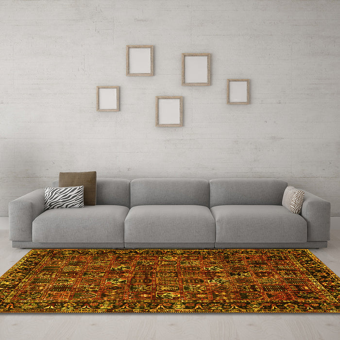 Machine Washable Persian Yellow Traditional Rug in a Living Room, wshtr2591yw