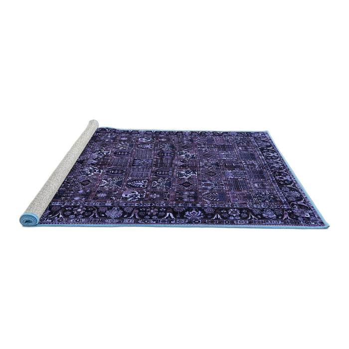 Sideview of Machine Washable Persian Blue Traditional Rug, wshtr2591blu