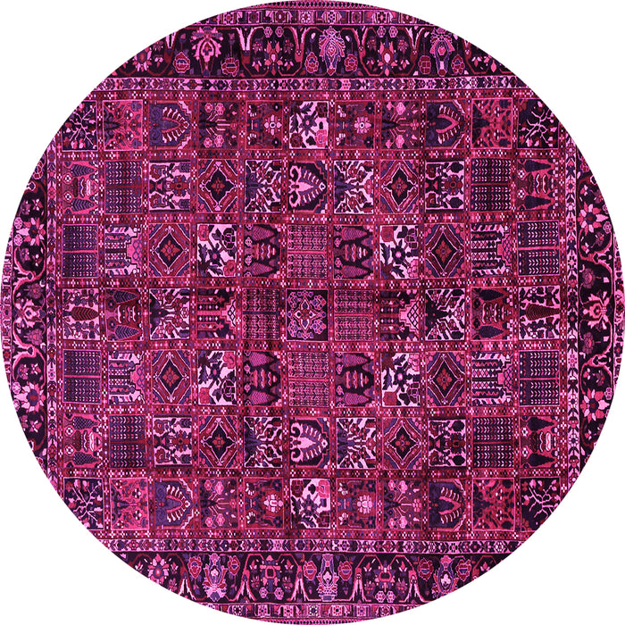 Round Machine Washable Persian Pink Traditional Rug, wshtr2591pnk