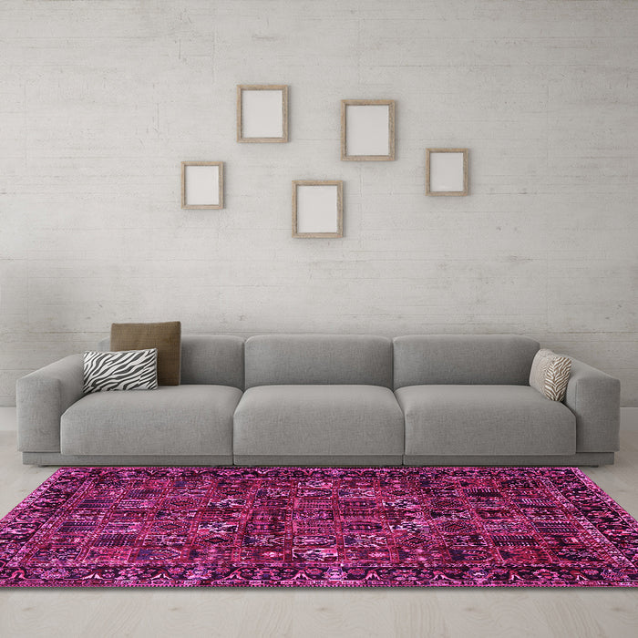 Machine Washable Persian Pink Traditional Rug in a Living Room, wshtr2591pnk