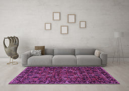 Machine Washable Persian Purple Traditional Area Rugs in a Living Room, wshtr2591pur