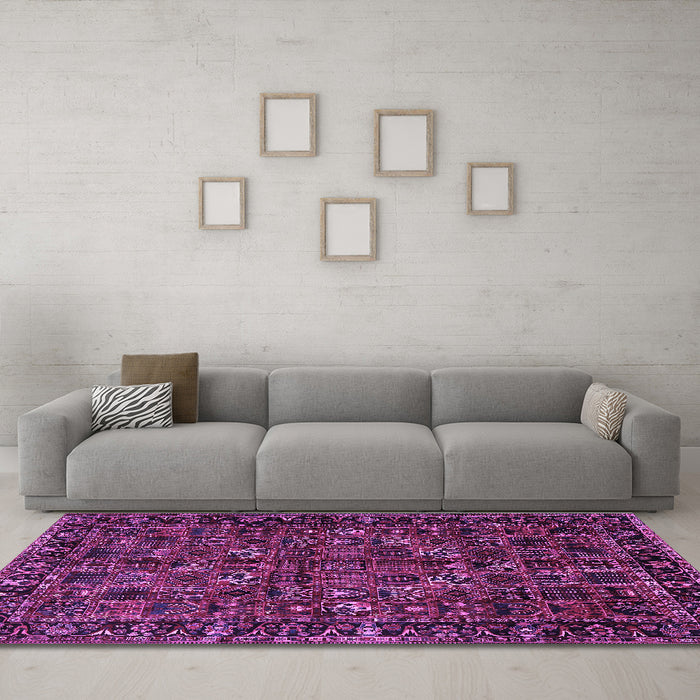 Machine Washable Persian Purple Traditional Area Rugs in a Living Room, wshtr2591pur