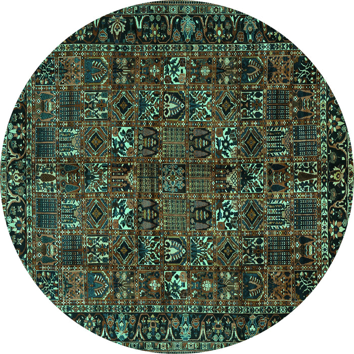 Round Machine Washable Persian Turquoise Traditional Area Rugs, wshtr2591turq