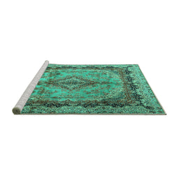 Sideview of Machine Washable Persian Turquoise Traditional Area Rugs, wshtr2592turq